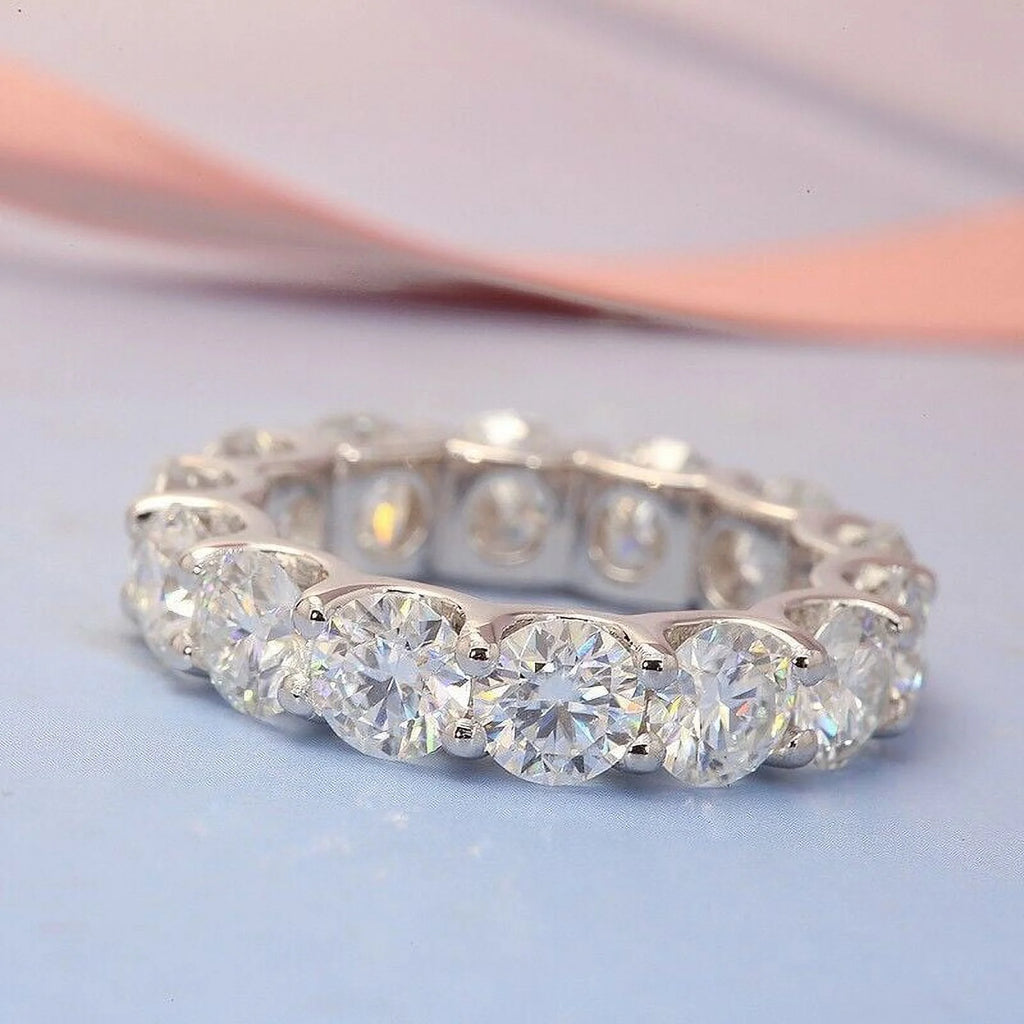 14K White Gold Plated Moissanite Eternity Band Ring N771