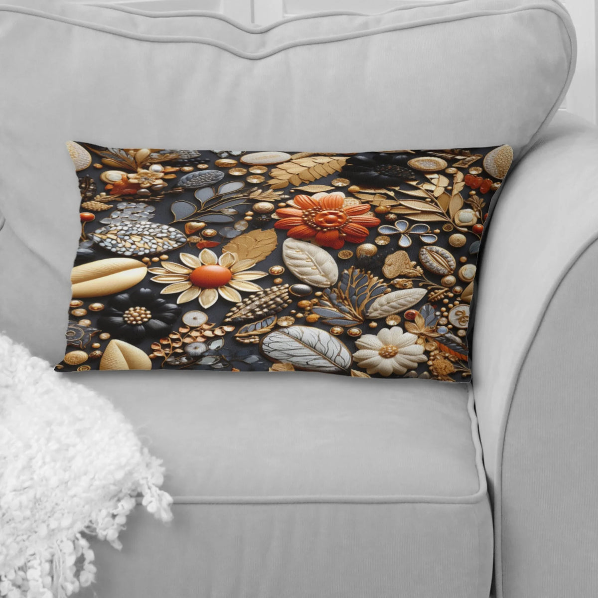 Black Boho Printed Throw Pillow J9170