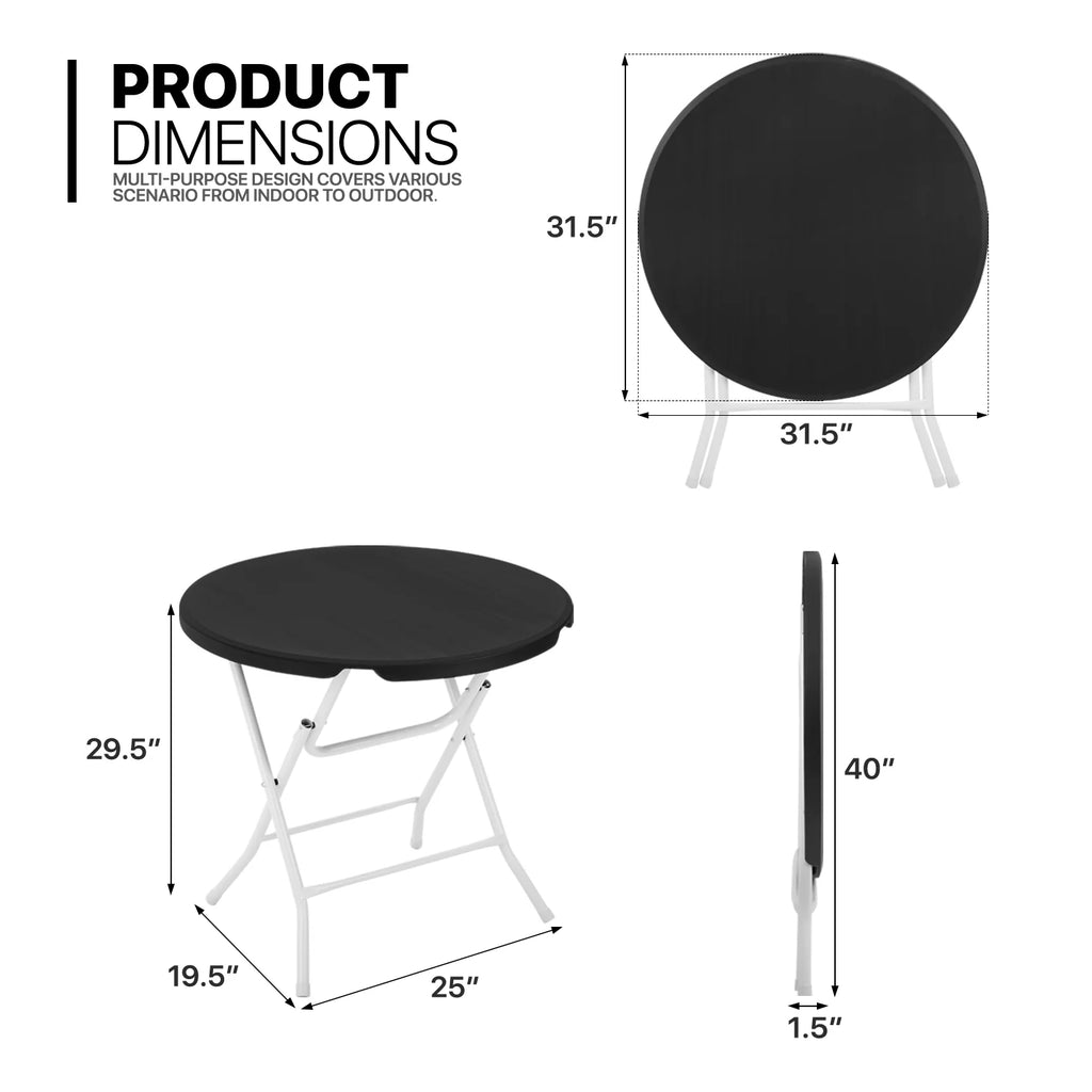 7 Pieces 2.6 FT Folding Round Black Table and Chair Set D962