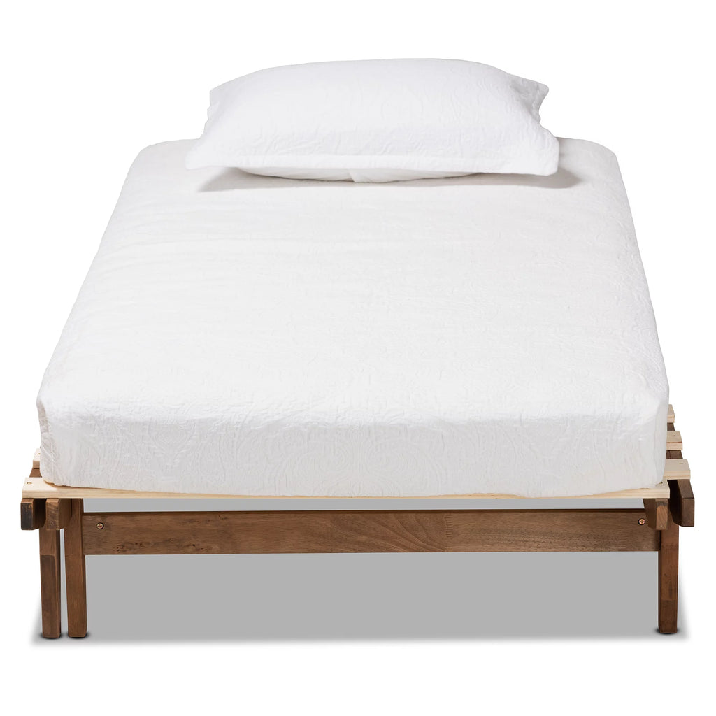 Twin Walnut Rubberwood Expandable Platform Bed Frame S2728