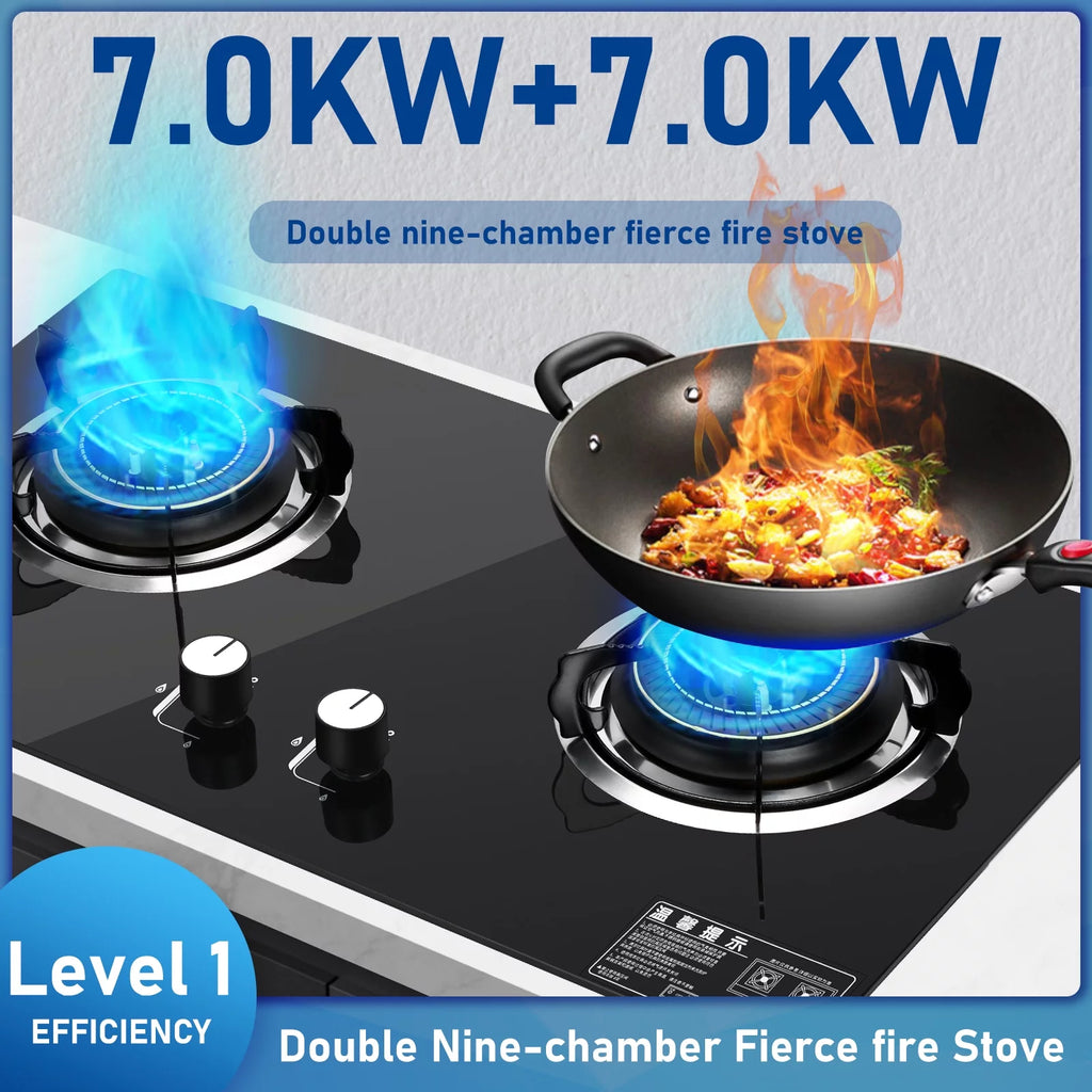 Double Burner Gas Stove Tempered Glass Cooktop E593