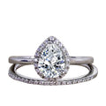 Pear Cut Moissanite and Diamond Halo Wedding Ring Set in White Gold B54816