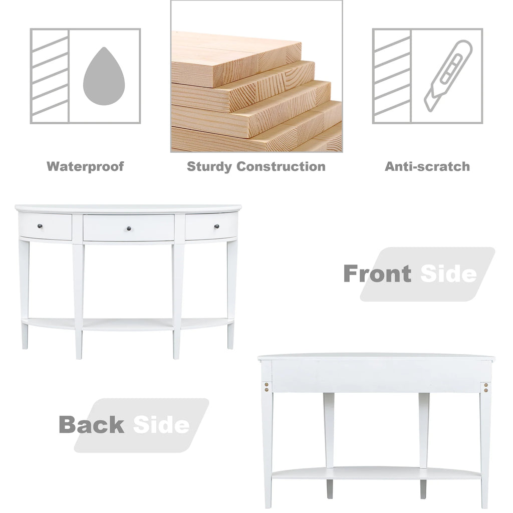 White Curved Console Table with 3 Drawers and Bottom Shelf X30833