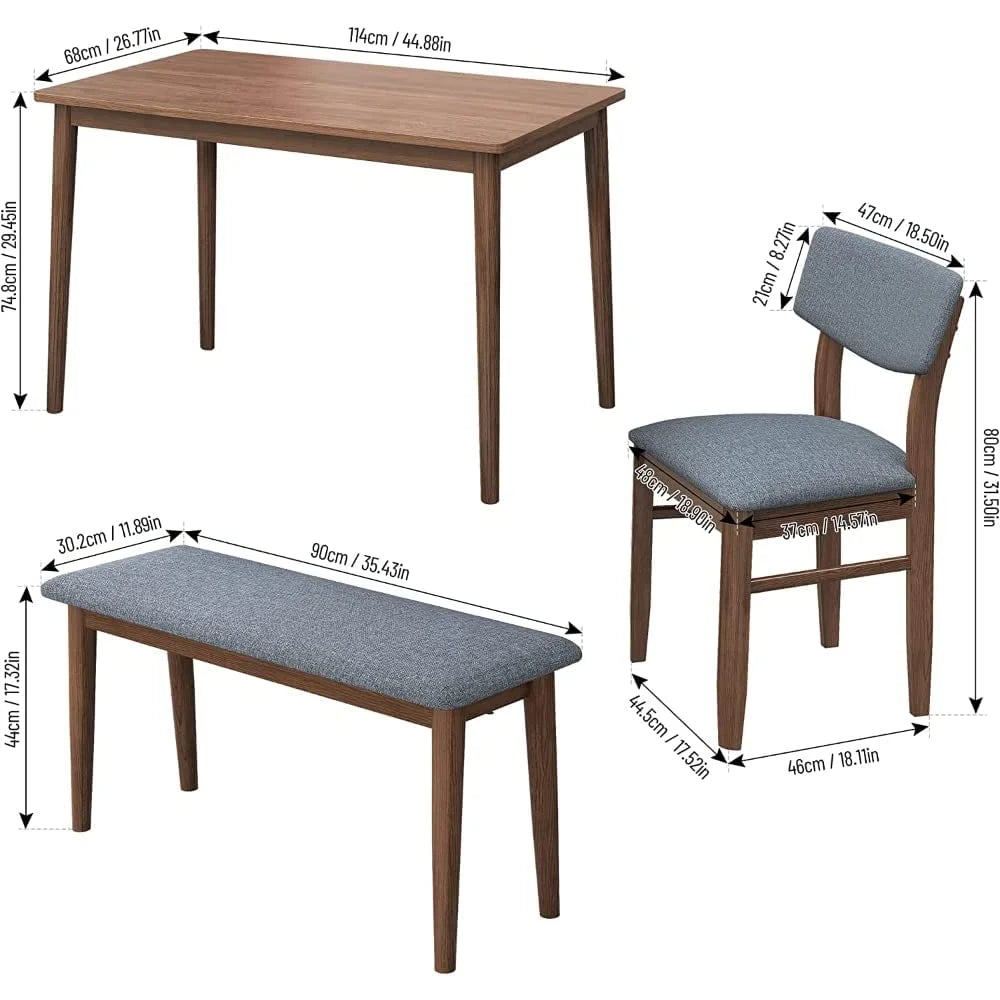 Rubber Wood Dining Table with 2 Benches and 2 Chairs I91269