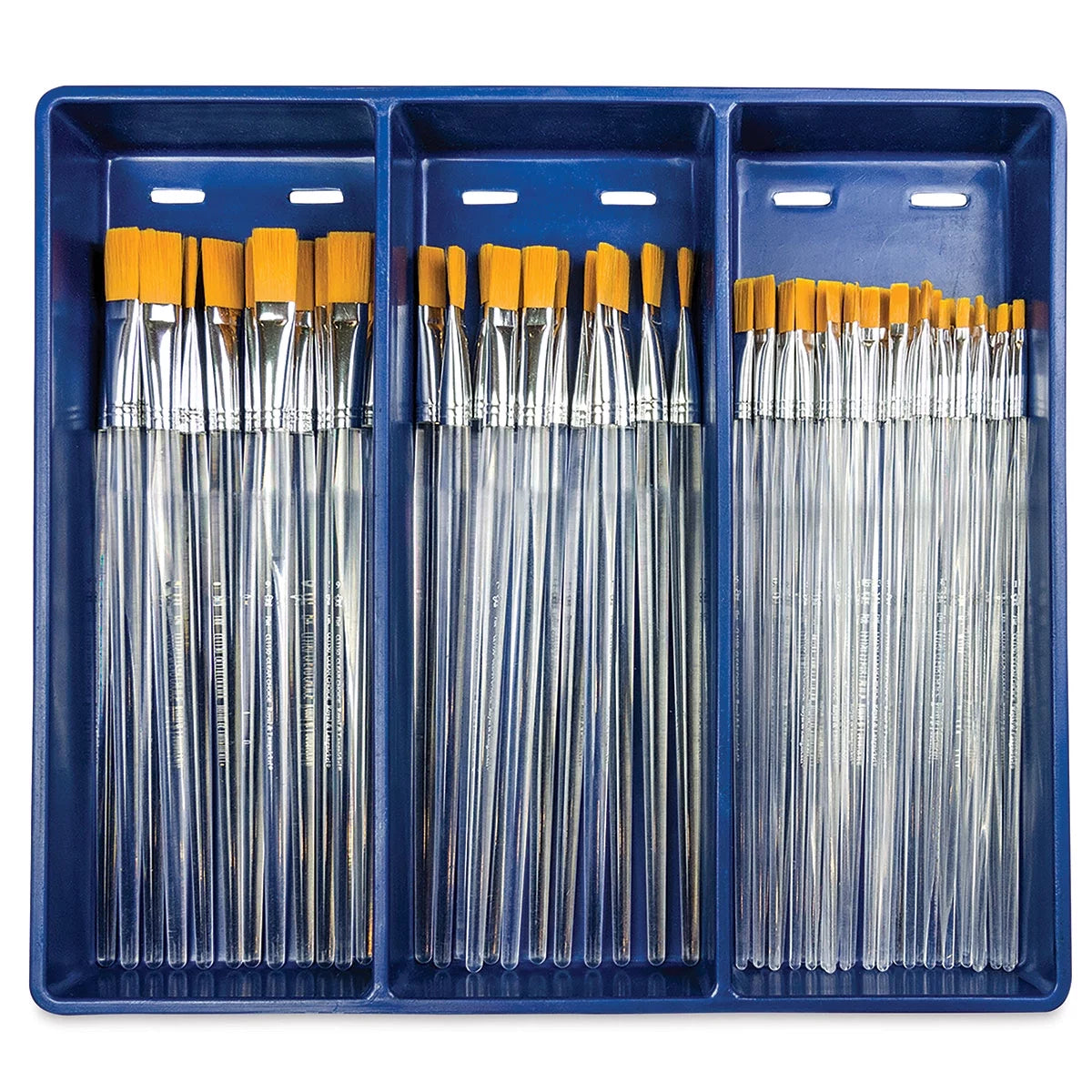 Clear Choice Brush Set Golden Taklon Flat Set of 60 Long Handle D901590