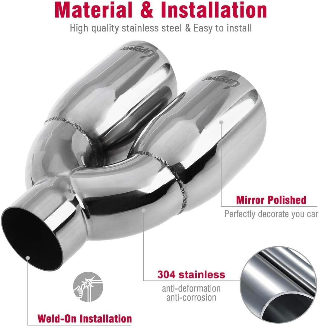 Dual Exhaust Tip 2.5" to 3.5" Polished Stainless Steel Double Wall Slant Edge Pack of 2 A808531