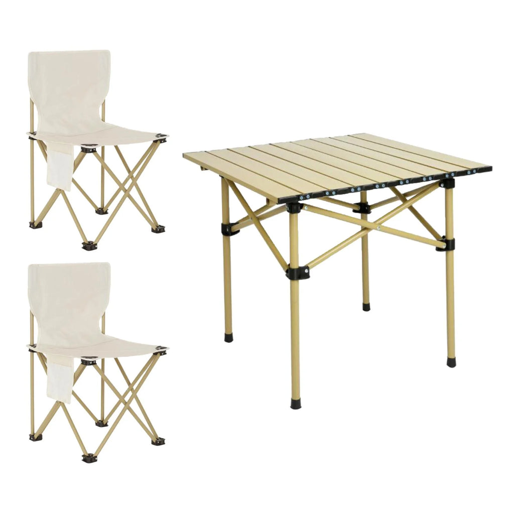 Camping Folding Table Chairs Set Steel Camp Table with 2 Stools Oxford Mat Chair U45388