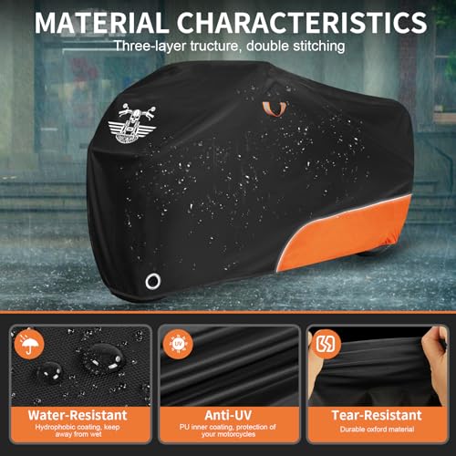 Waterproof Motorcycle Cover with Lock-Holes, Storage Bag & Night Reflective Design C368