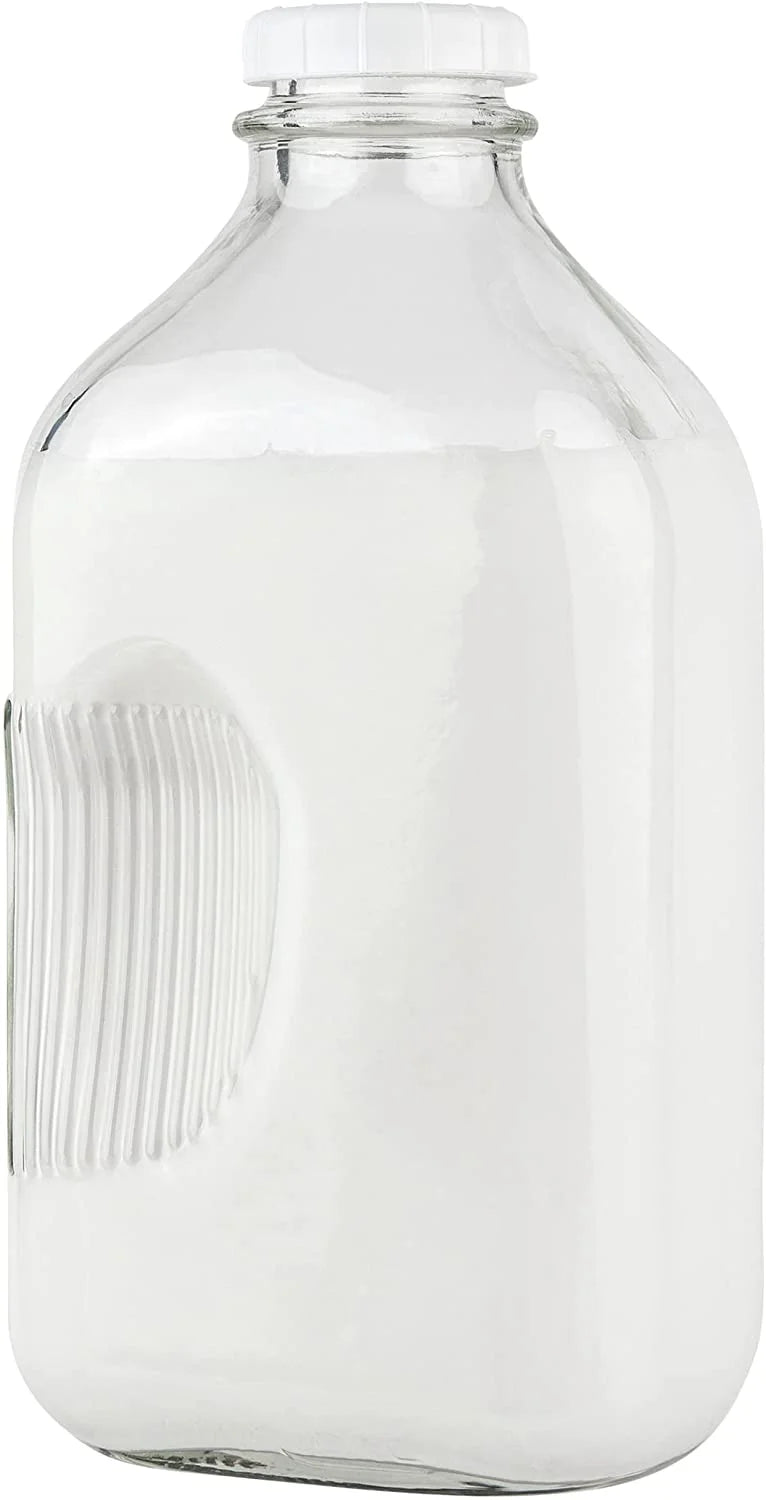 64-Oz Glass Milk Bottles with 3 White Caps, Dishwasher Safe I5426