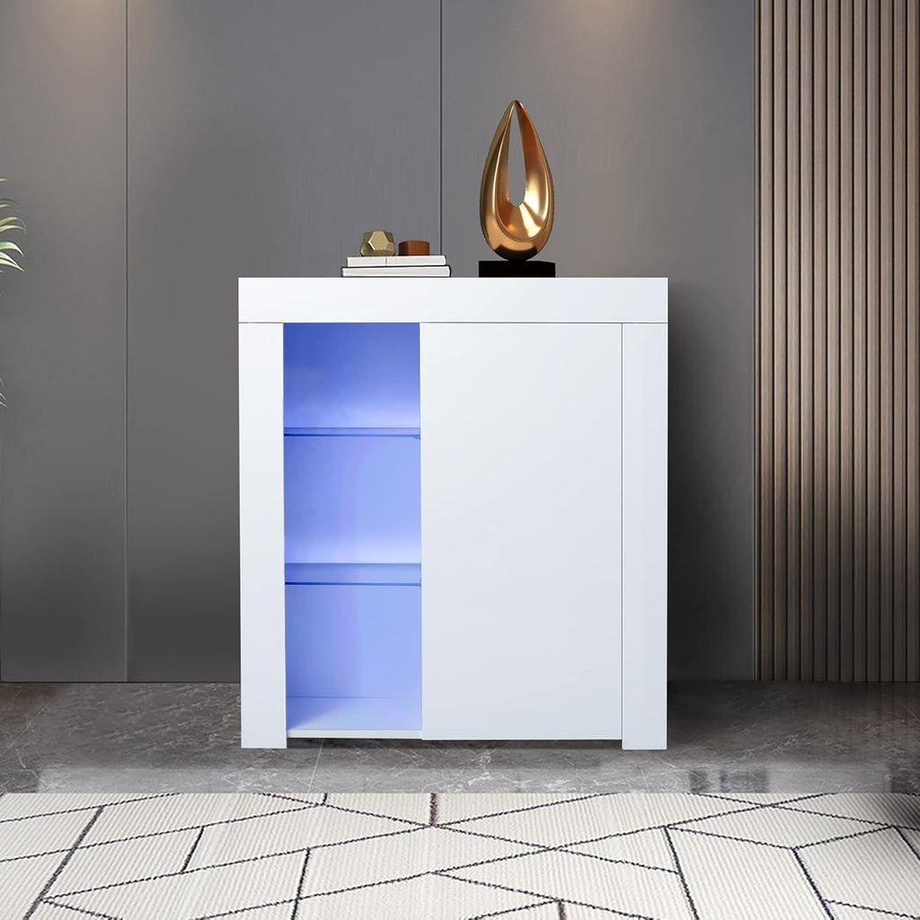 White 3 Door Sideboard Buffet Storage Cabinet with LED Light W87951