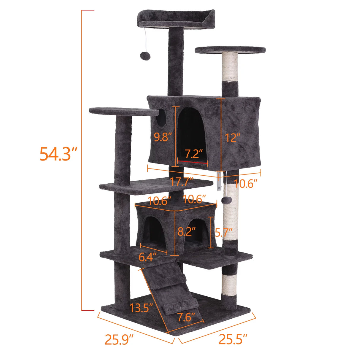 55-in Dark Gray Cat Tree & Scratching Post Tower Z462