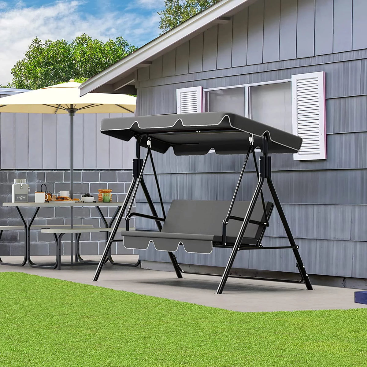 3-Person Outdoor Canopy Patio Swing Chair with Stand M8457