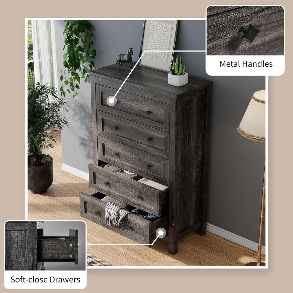 5 Drawer Wood Dresser X647