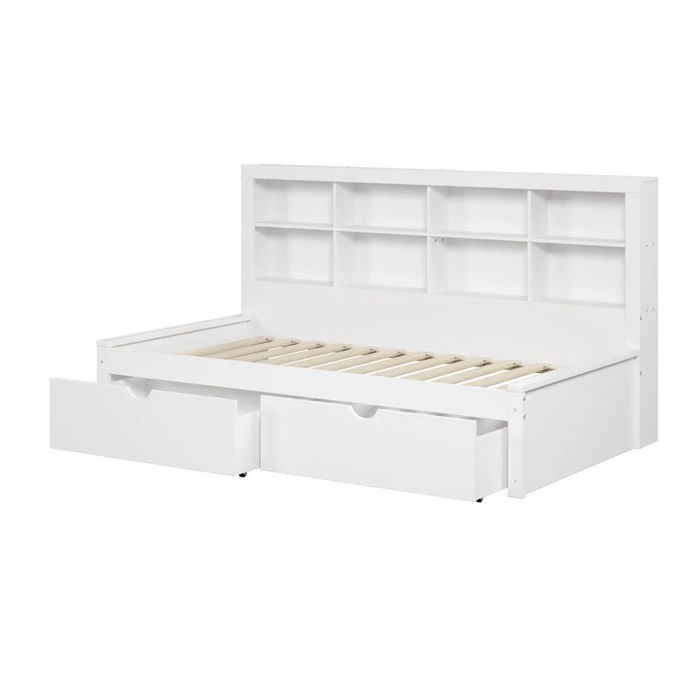 White Twin Bookcase Day Bed with Drawers U480431