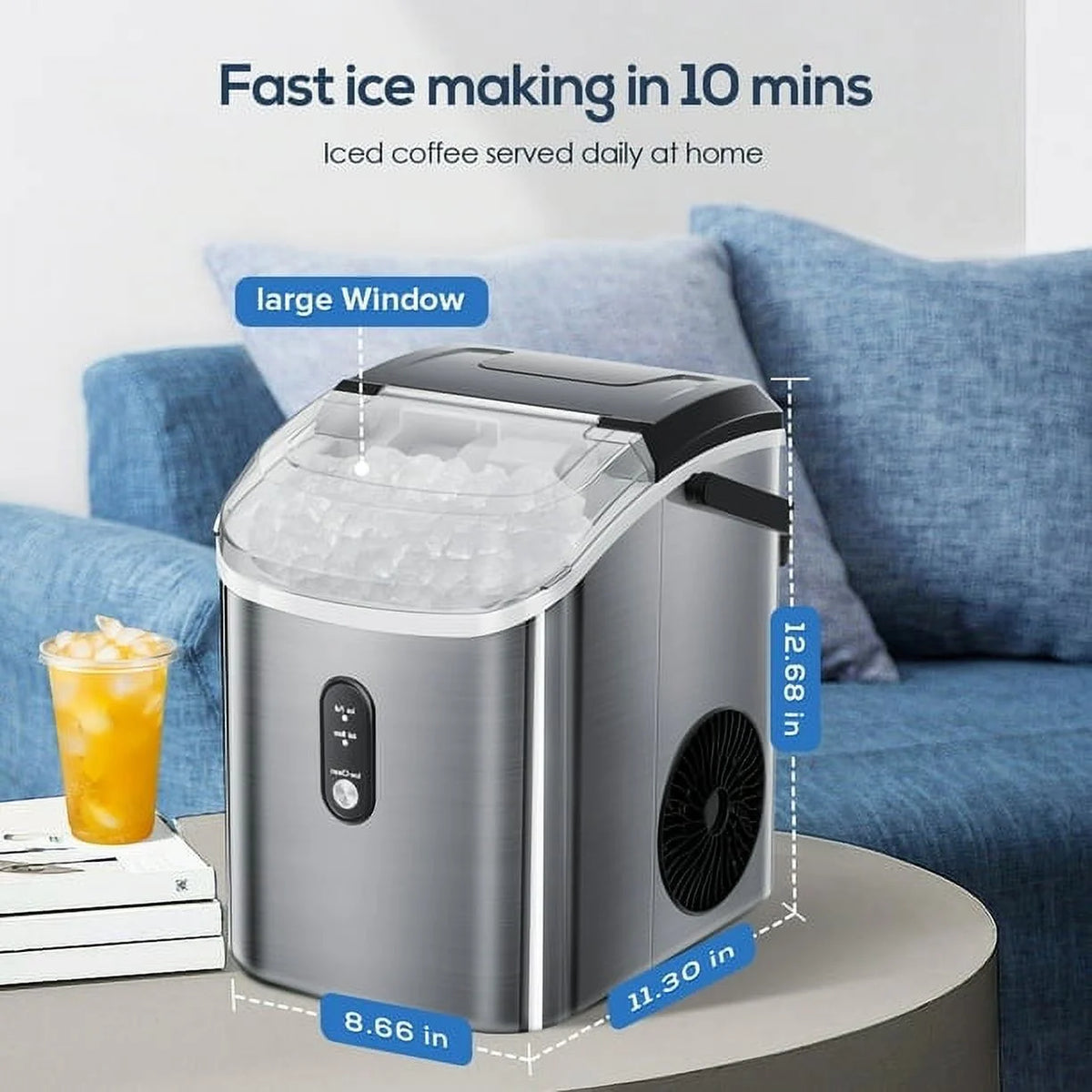 Portable Self-cleaning Nugget Ice Maker with Ice Scoop V684282