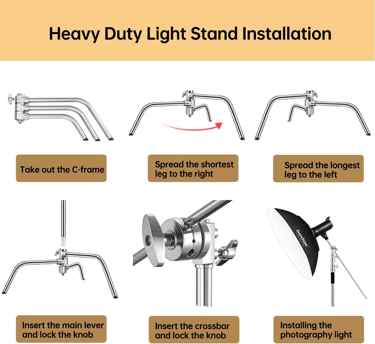 10.8ft Stainless-Steel C Stand with Boom Arm, 2pcs Grip Heads O630