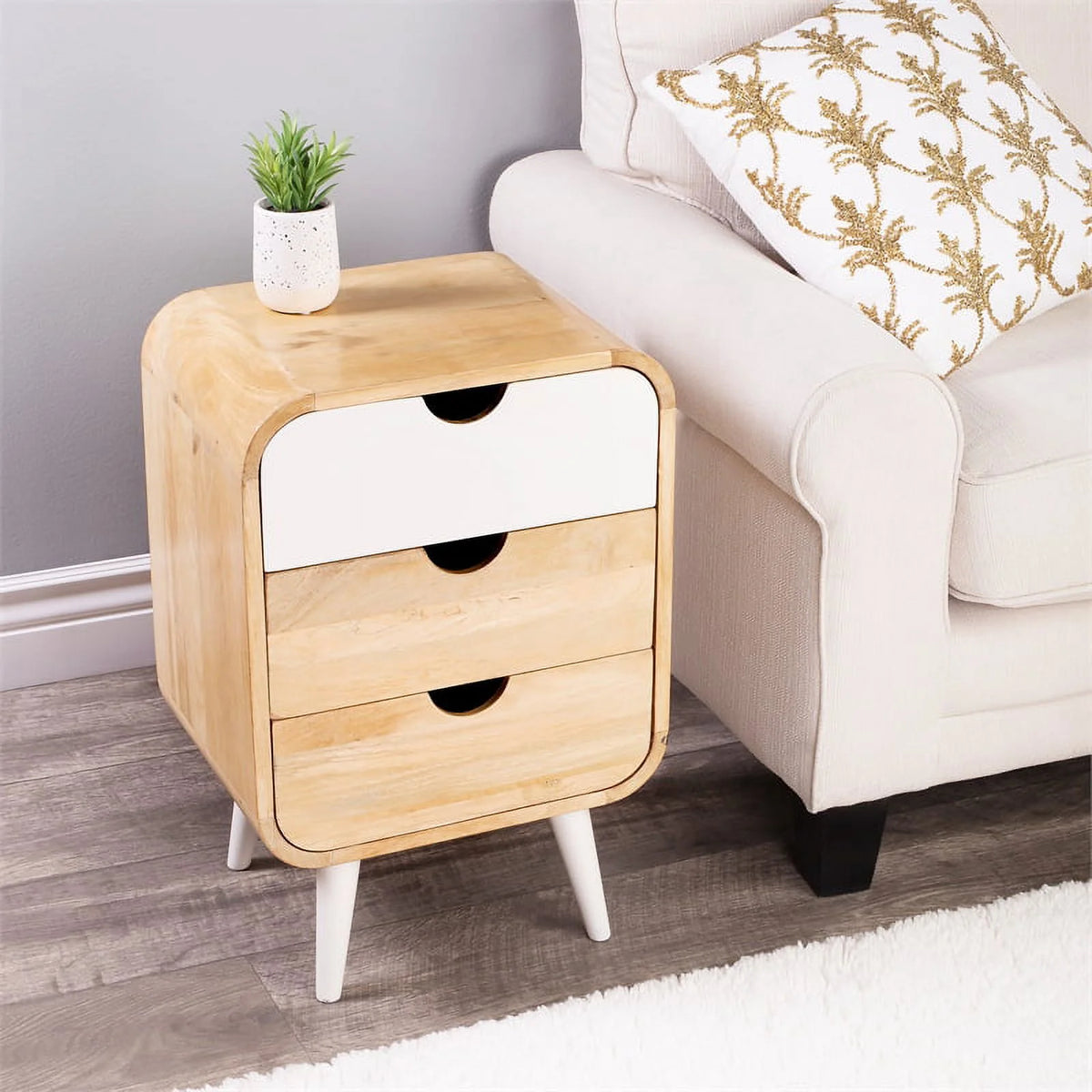 Beige Mango Wood End Table with Storage N55566