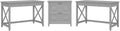 2 Person Desk Set with Lateral File Cabinet, Dark Gray Hickory T4923