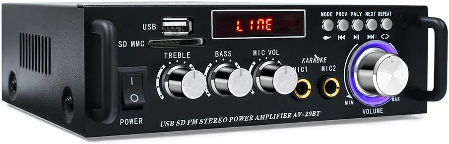 Bluetooth 5.0 Stereo Audio Amplifier Receiver with USB, SD Card, FM Radio, Remote Control U448029