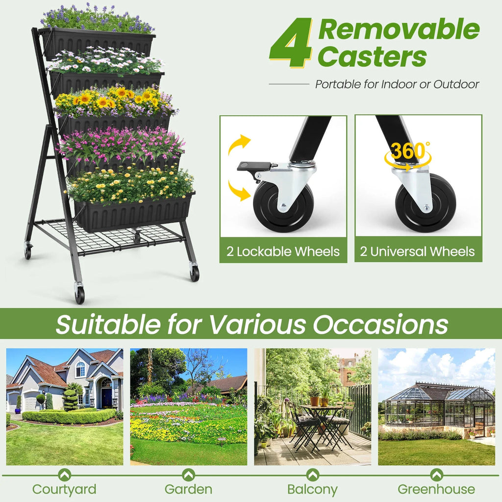 4 ft 5-Tier Raised Garden Bed Planter with Storage Shelf O855
