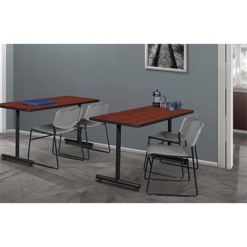 Cherry Training Table and 2 Grey Stack Chairs C783338
