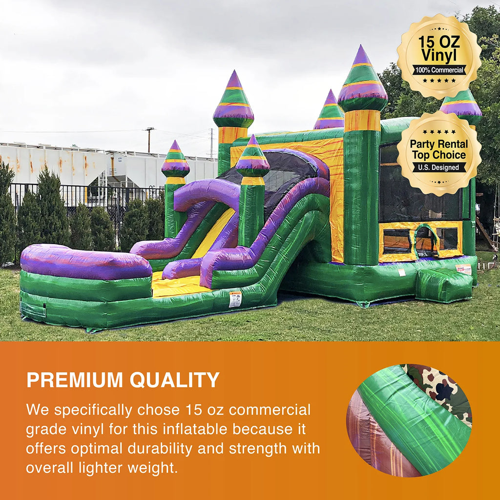 Inflatable Bounce House with Dual Water Slides and Pool with Blower F753858