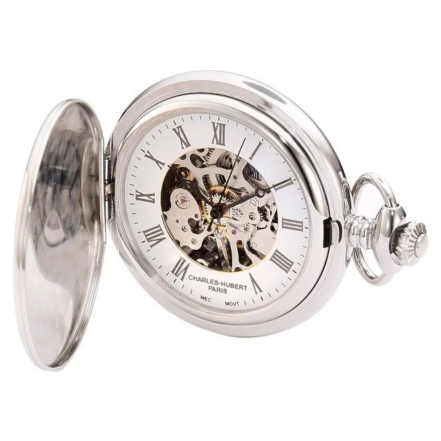 Stainless Steel White Dial Mechanical Pocket Watch V67329