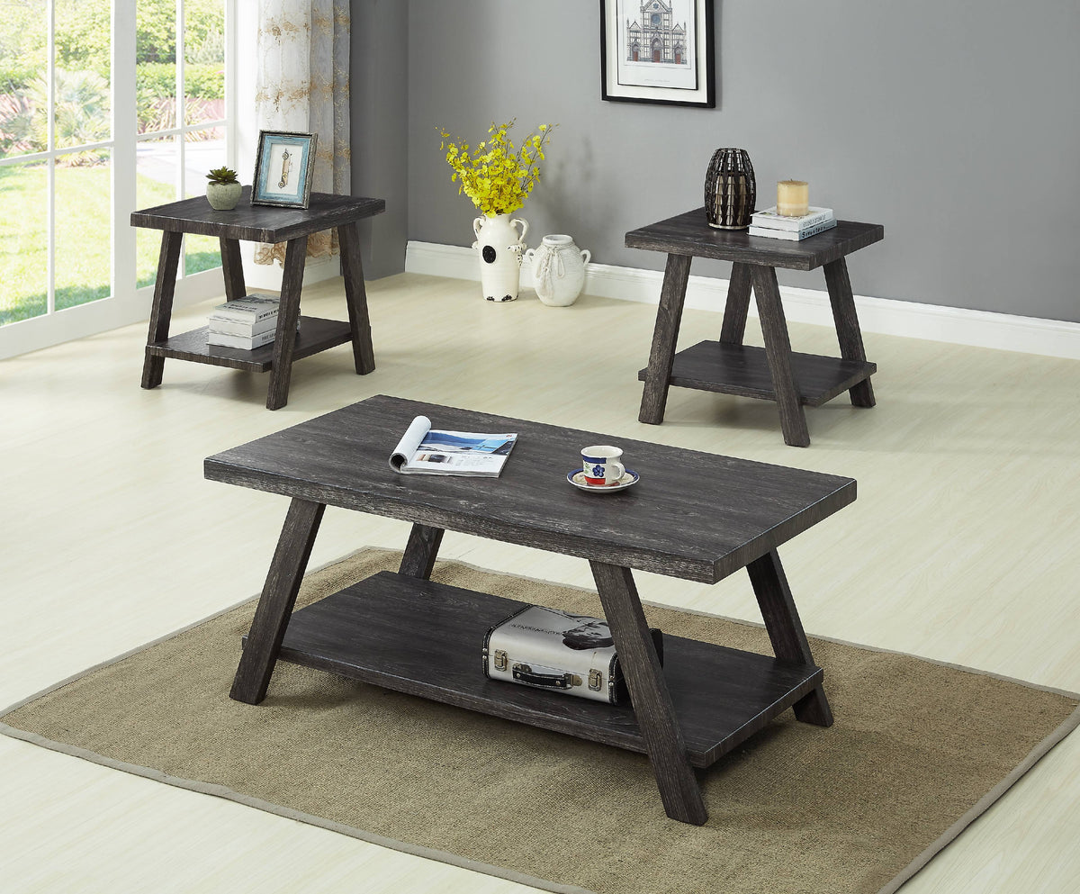 3Pc Modern Gray Coffee & End Table Set D6756