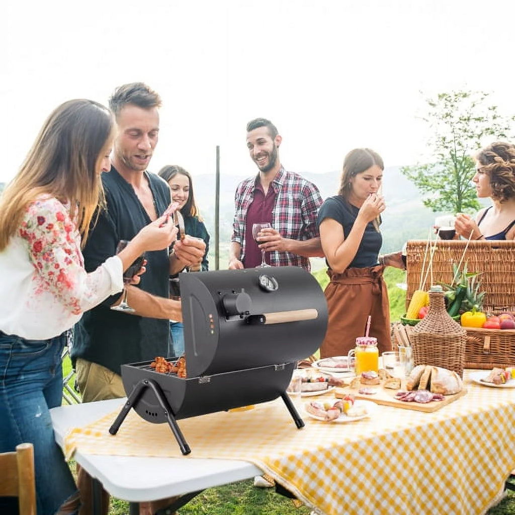 Portable Charcoal Grill with Thermometer & Wooden Handle K2403